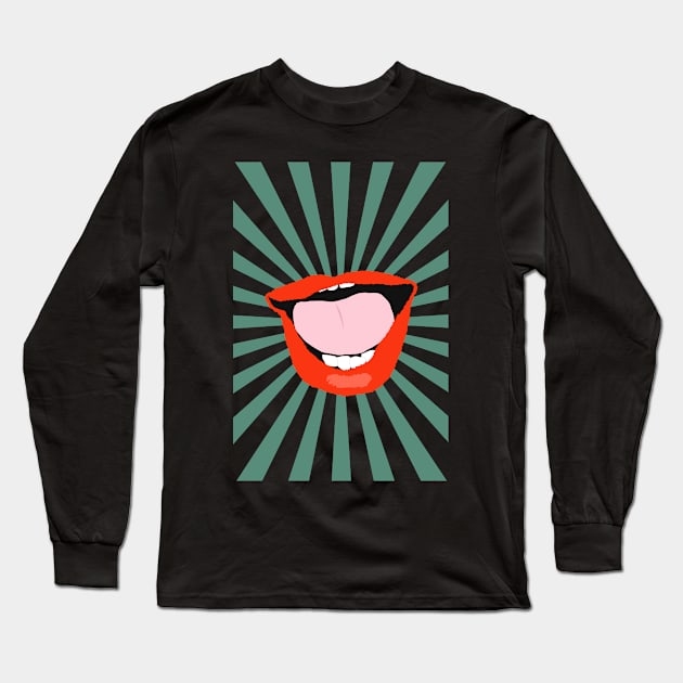 Funky colorful lips on sunburst background Long Sleeve T-Shirt by ManoTakako